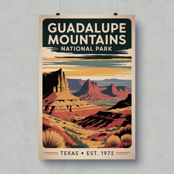 Guadalupe Mountains National Park Vintage Texas Desert Travel Poster