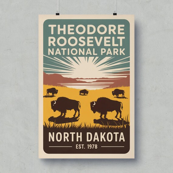 Theodore Roosevelt National Park North Dakota Bison Sunset Poster