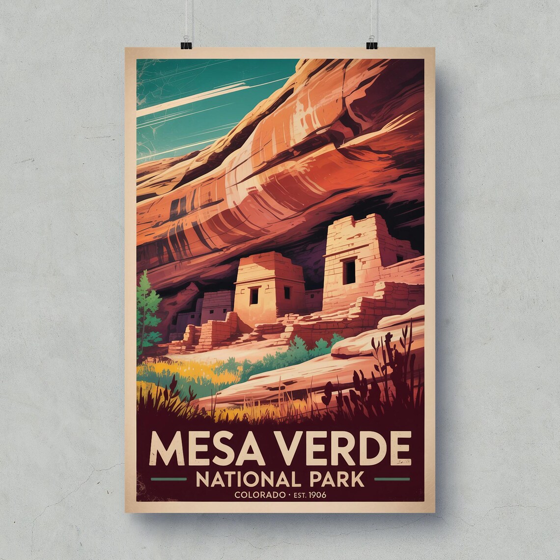Mesa Verde National Park Colorado Retro Cliff Dwellings Travel Poster