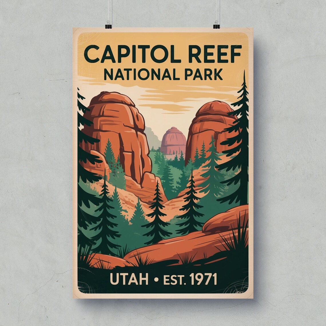 Capitol Reef National Park Utah Red Rock Vintage Travel Poster