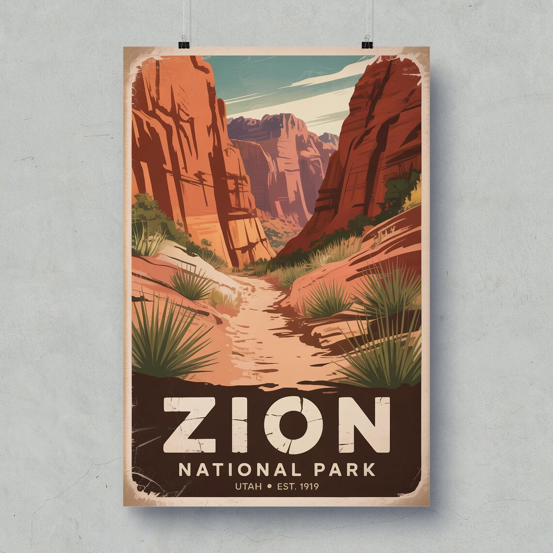 Zion National Park Utah Red Rock Canyon Vintage Travel Poster