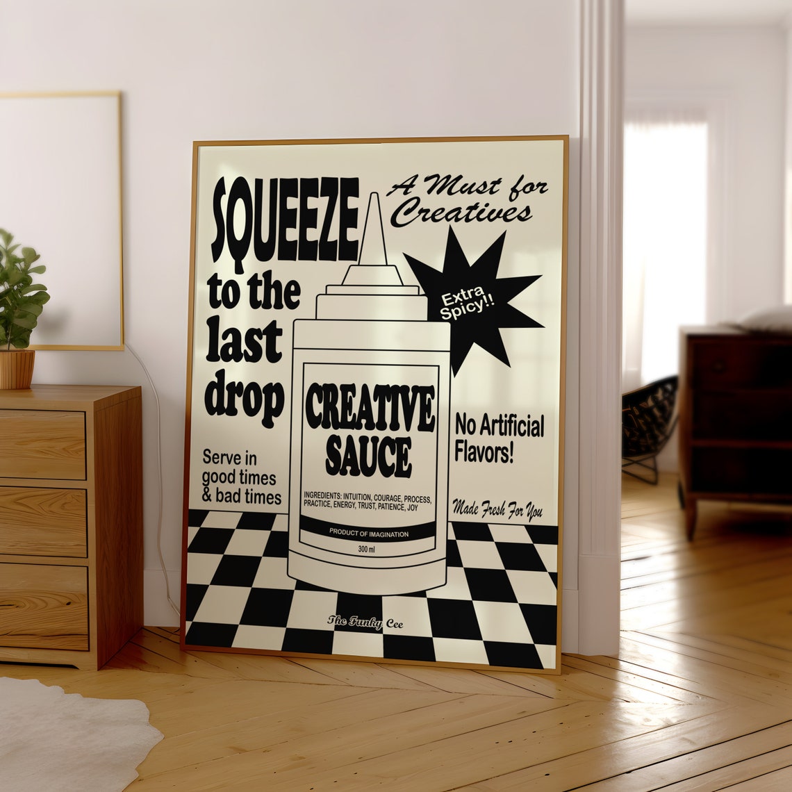 Squeeze Creative Sauce Monochrome Retro Condiment Ad Art Poster - Image 4