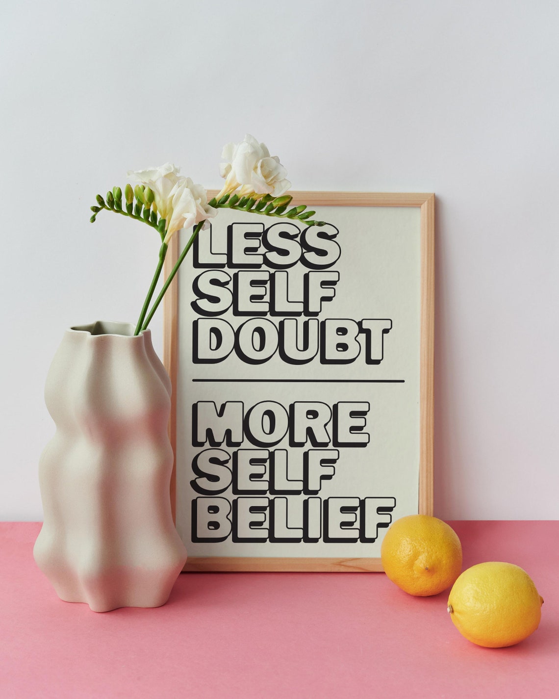Less Self Doubt More Self Belief Cream Retro Motivational Poster - Image 2