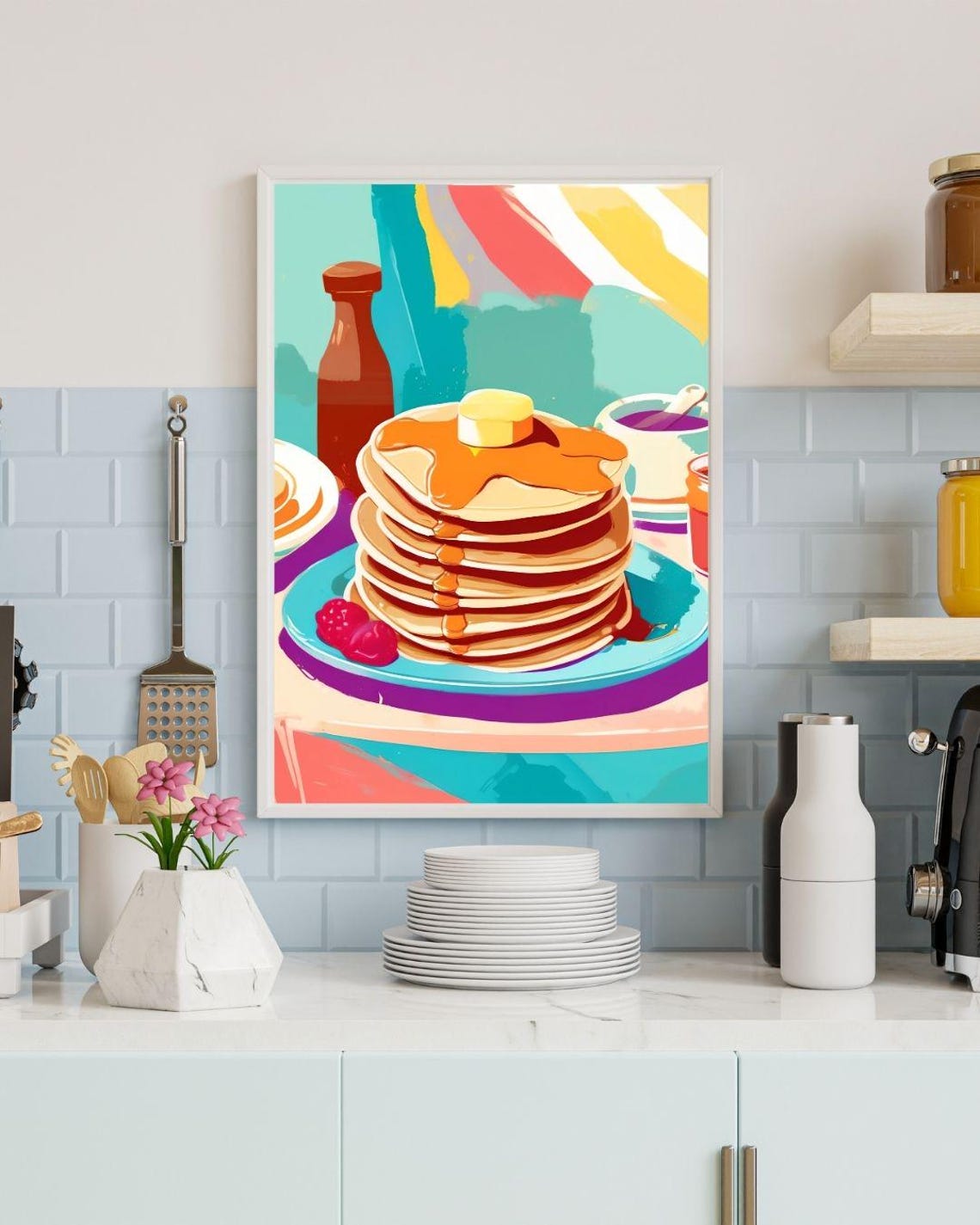 Pancakes Syrup Butter Stack Breakfast Kitchen Wall Art Fun Food Poster