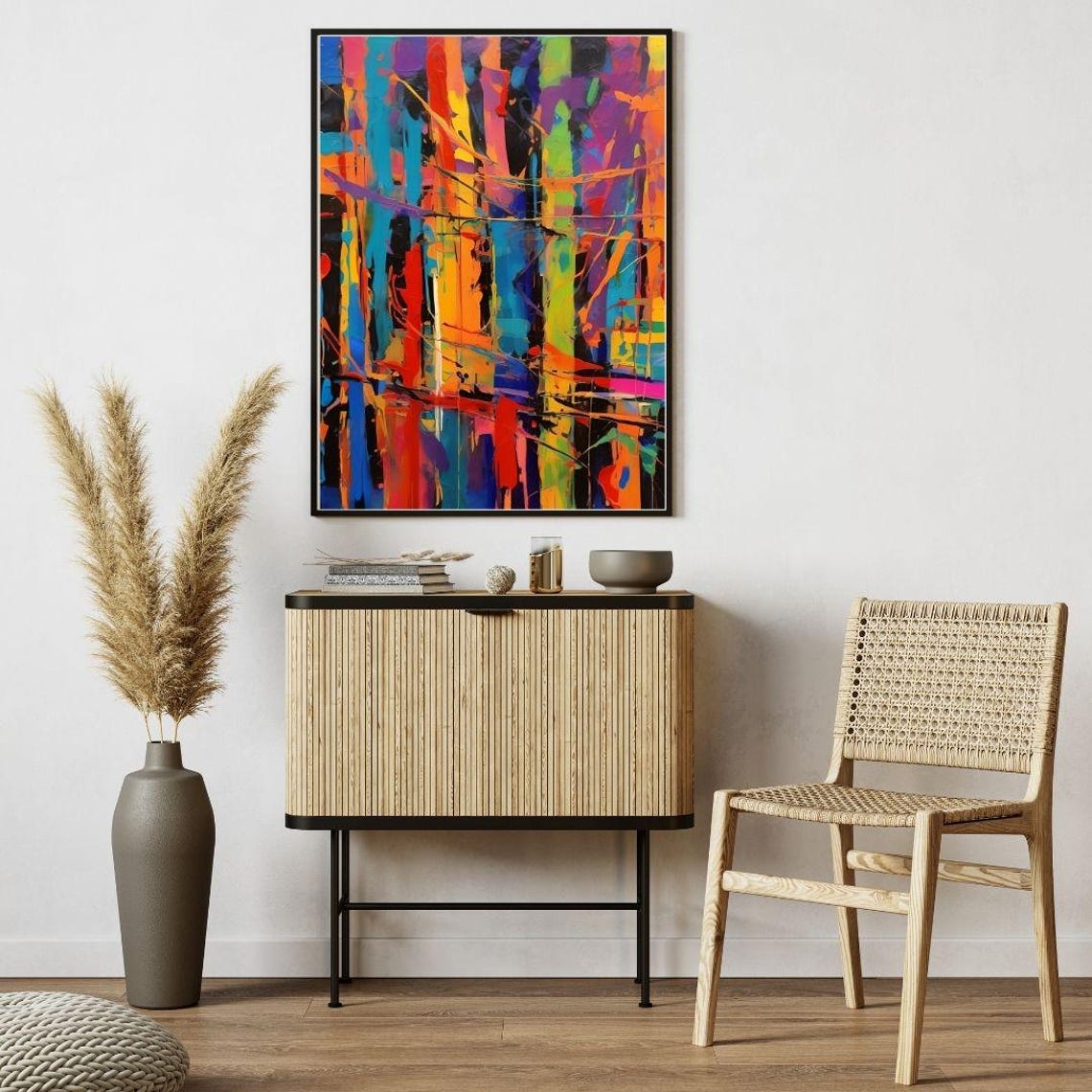 Bold Maximalist Abstract Vertical Brushstroke Colorful Modern Wall Art - Image 4