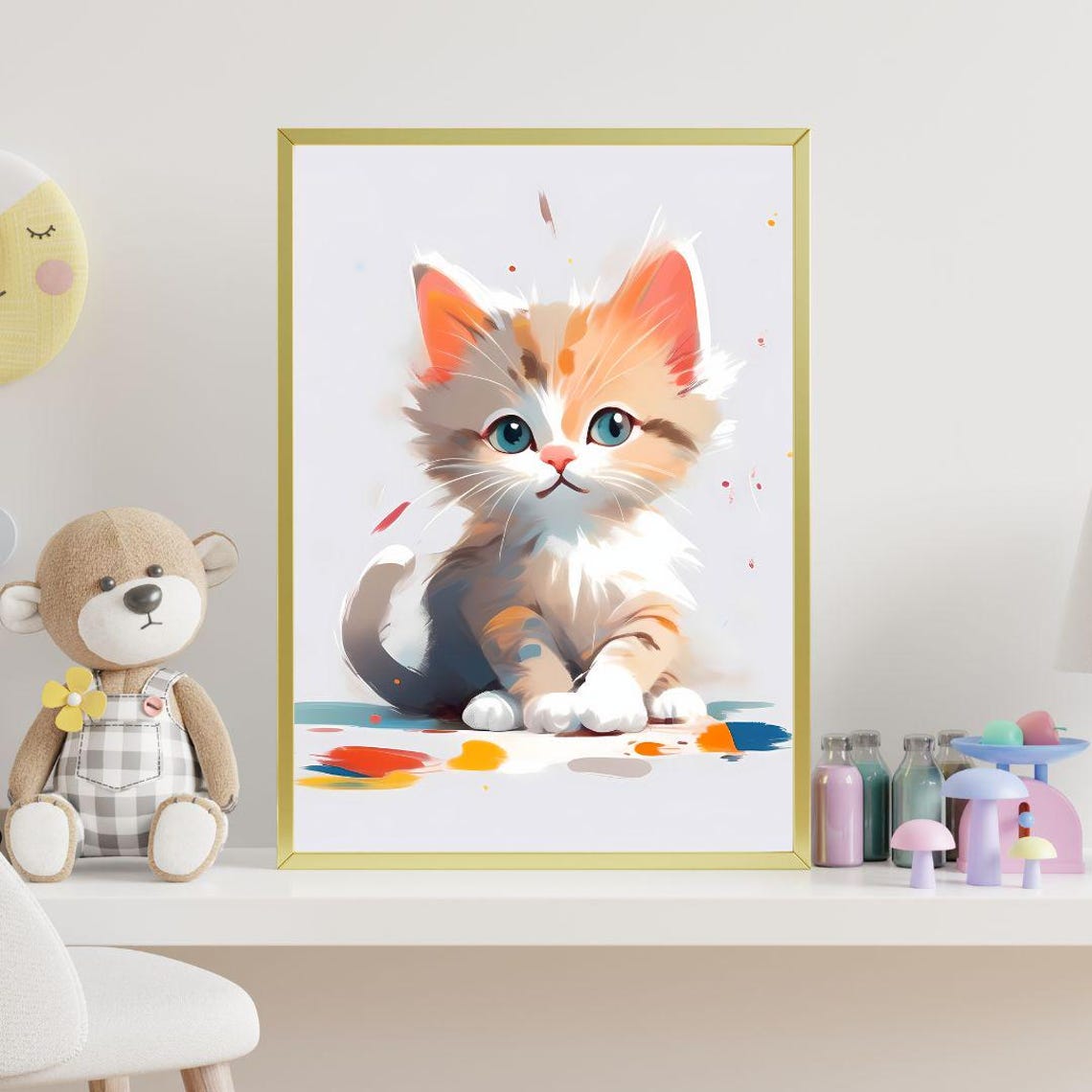 Cute Orange Kitten Big Blue Eyes Sweet Toddler Nursery Wall Art - Image 4
