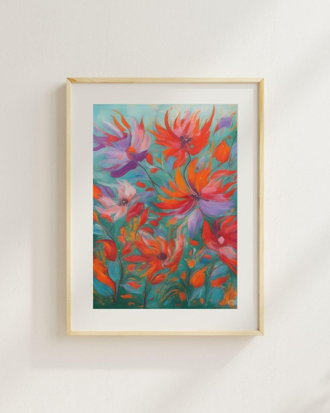 Bold Red Floral Wall Art Expressive Botanical Abstract Flower Maximalist Home Decor