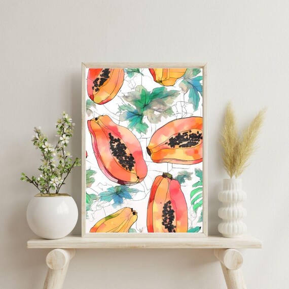 Papaya Print Fruit Market Print Art Abstract Wall Art Art Colourful Art Maximalist Minimalistic