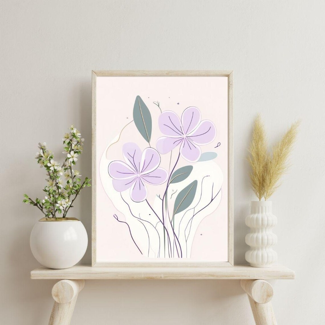 Lavender Flower Minimalist Line Art Purple Botanical Wall Art