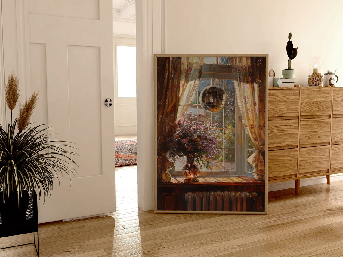 Disco Ball In The Window, Cottagecore Floral Art Print - Image 3