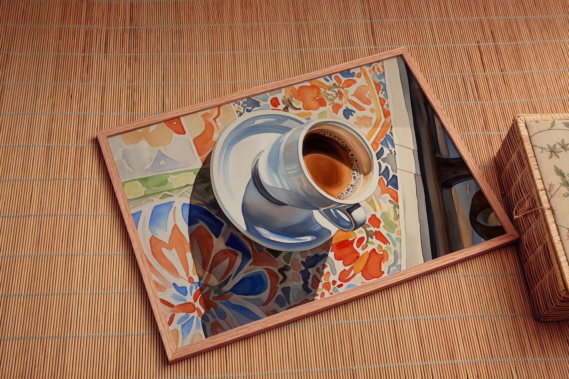 Cup Of Coffee On Tiled Table, Moroccan Style Art Print - Image 4