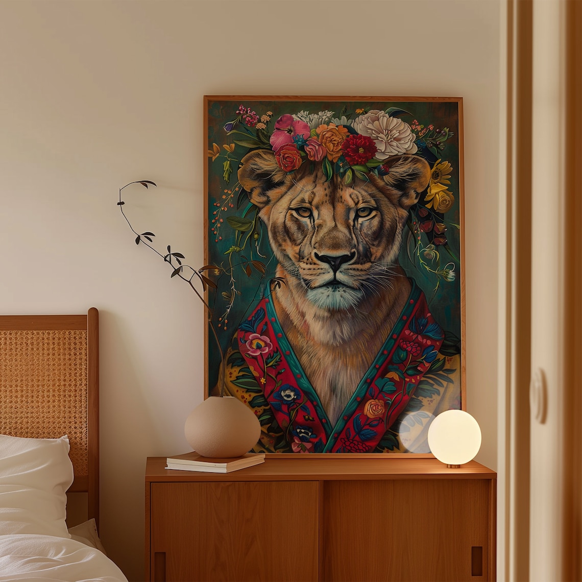 Maximalist Eclectic Lioness With Flowers Art Print - Image 4