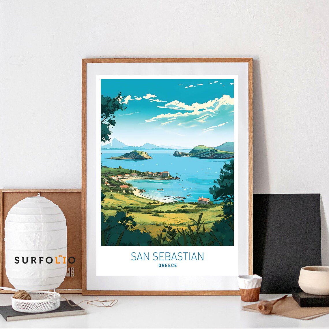 San Sebastin Spain Travel Poster, Coastal Cityscape