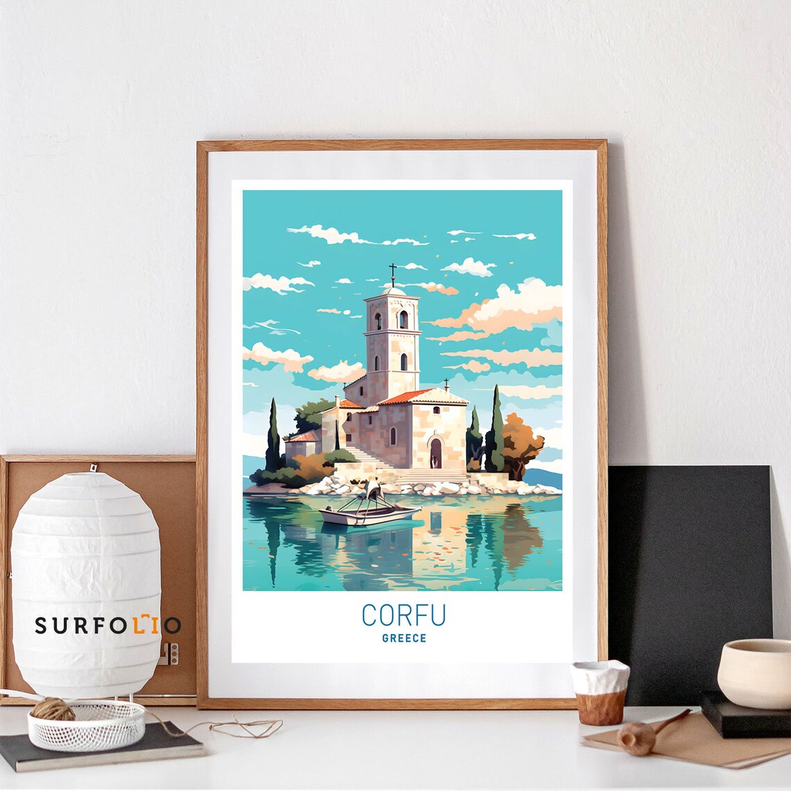 Corfu Greece Travel Poster, Ionian Island Landscape