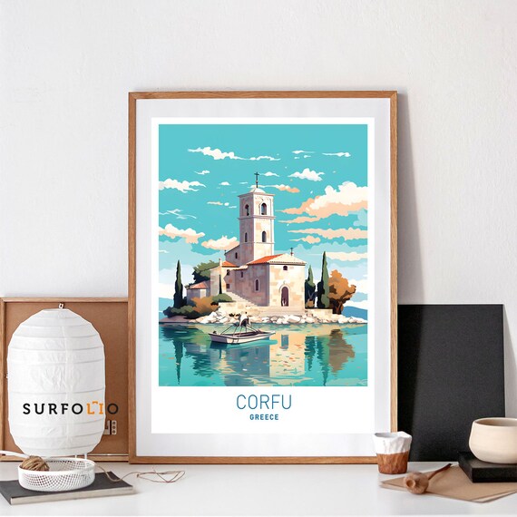 Corfu Greece Travel Poster, Ionian Island Landscape
