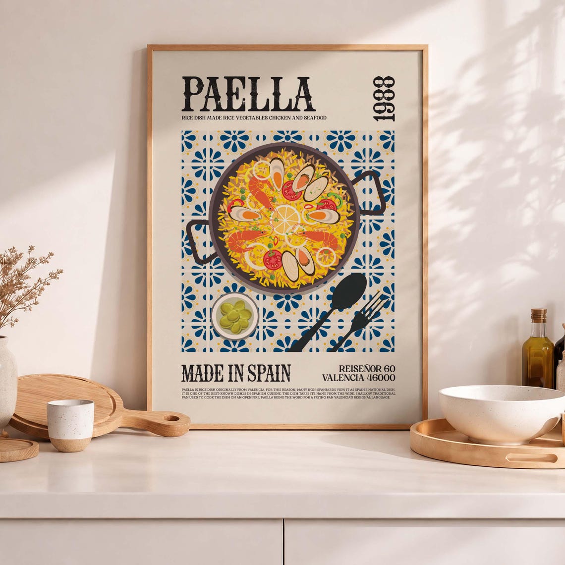 Paella Spain Food Art Valencia Rice Dish Retro Kitchen Decor Poster