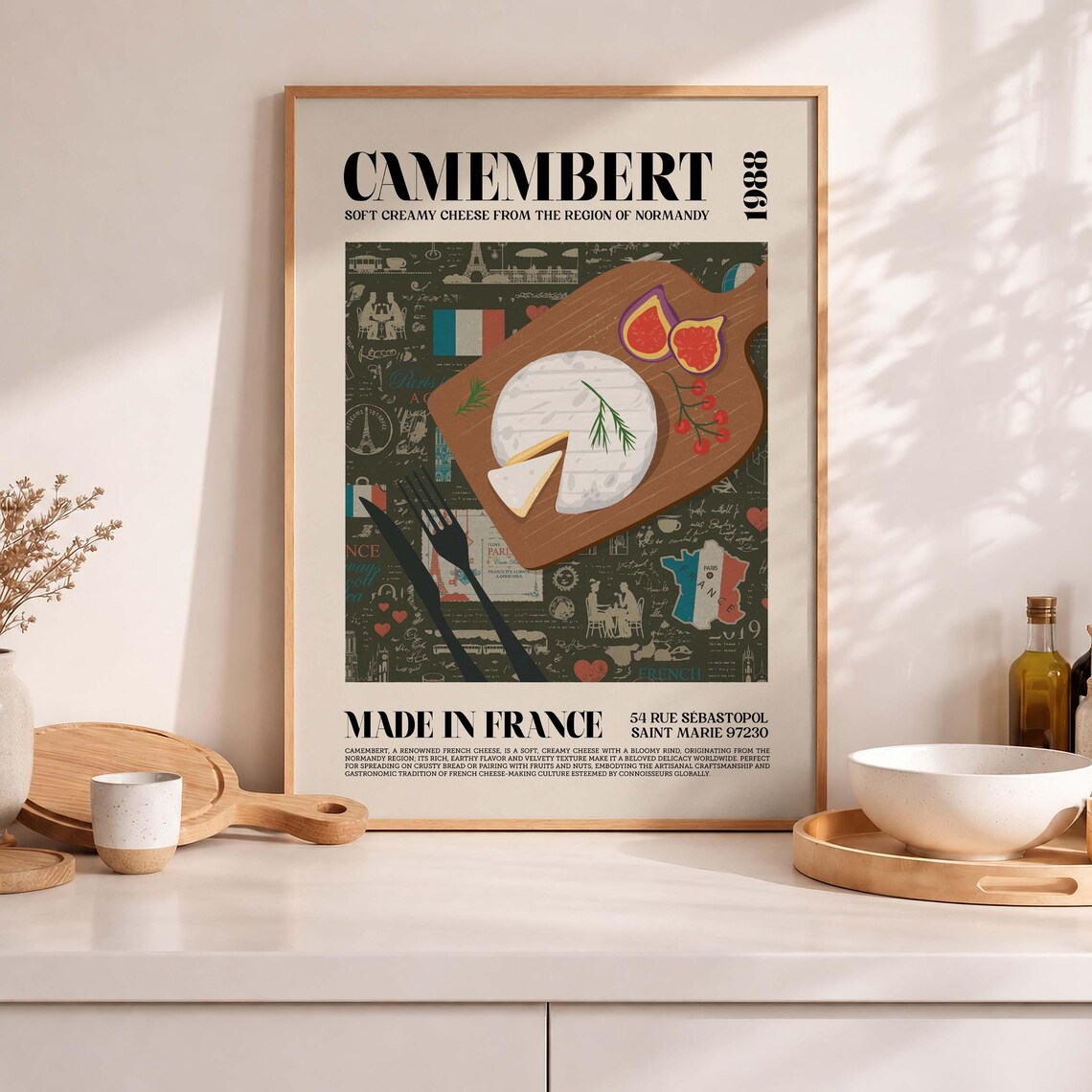 Camembert Cheese Print, French Kitchen Wall Art