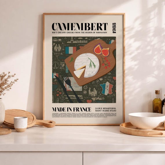 Camembert Cheese Print, French Kitchen Wall Art