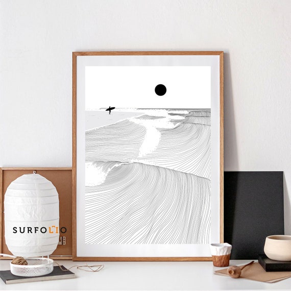 Minimalist Waves Line Art Poster