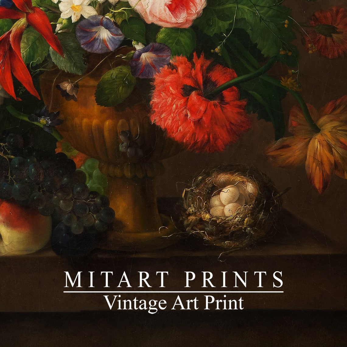 Moody Vintage Flower Print Dark Vintage Botanical Print Dark Floral Still Life Oil Painting Antique Art Moody Floral - Image 3