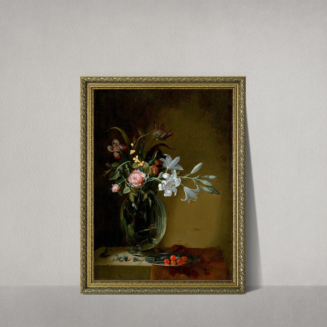 Dark Floral Still Life Painting Moody Vintage Flower Painting Dark Flower Wall Art Dark Academia Antique Art Oil Painting - Image 2