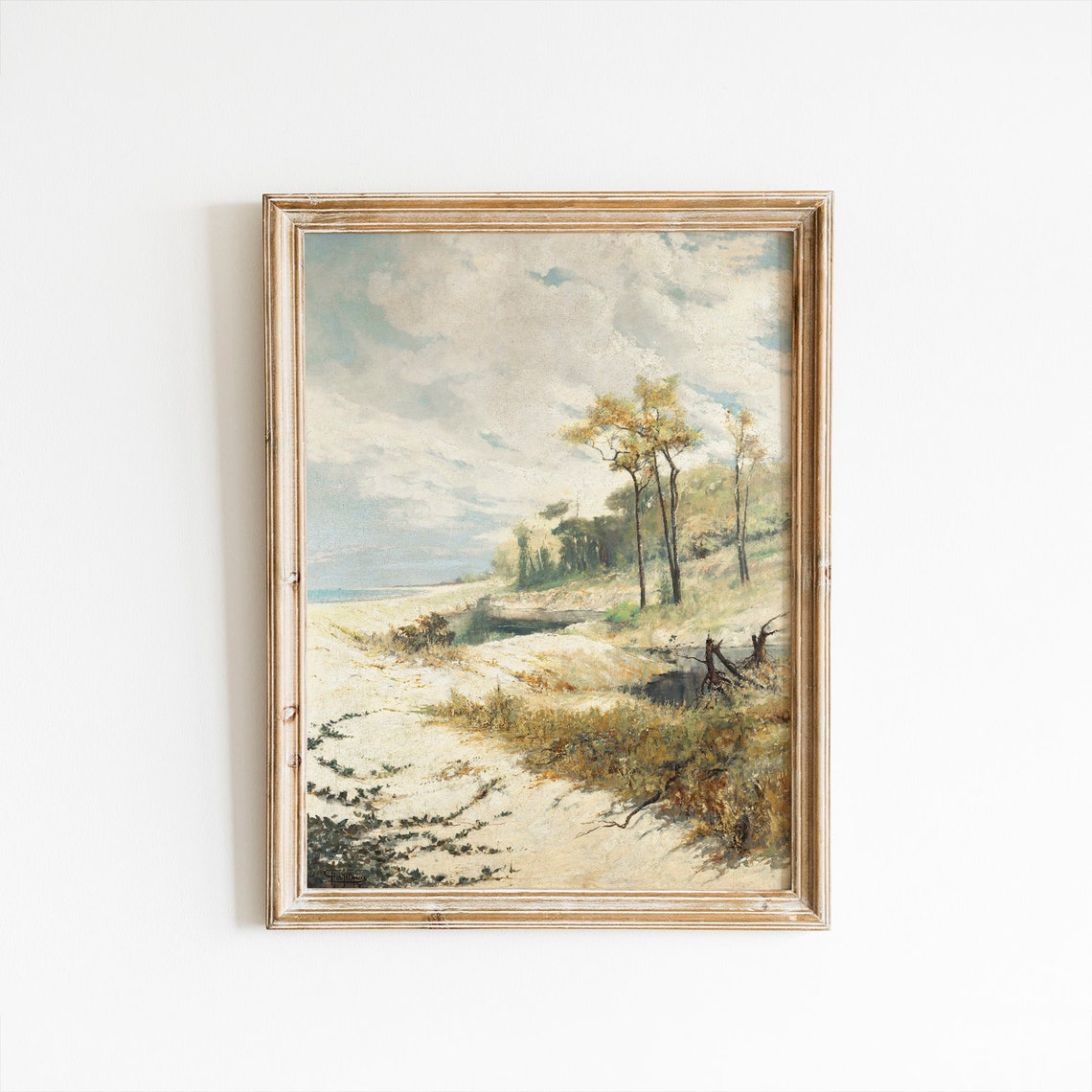 Vintage Sandy Beach Landscape with Dune Trees Coastal Art Poster - Image 3