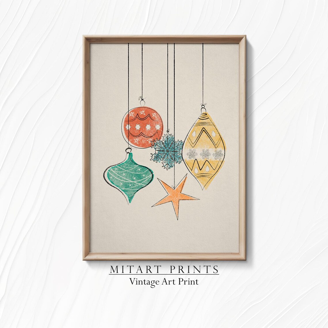 Hand Drawn Hanging Christmas Ornaments Vintage Style Art Print