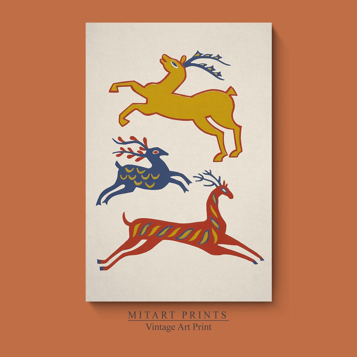 Colorful Leaping Reindeer Folk Art Scandinavian Christmas Art Print - Image 4