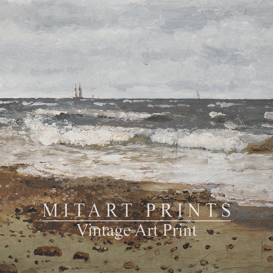 Vintage Coastal Seaside Painting Wall Art Print - Image 3