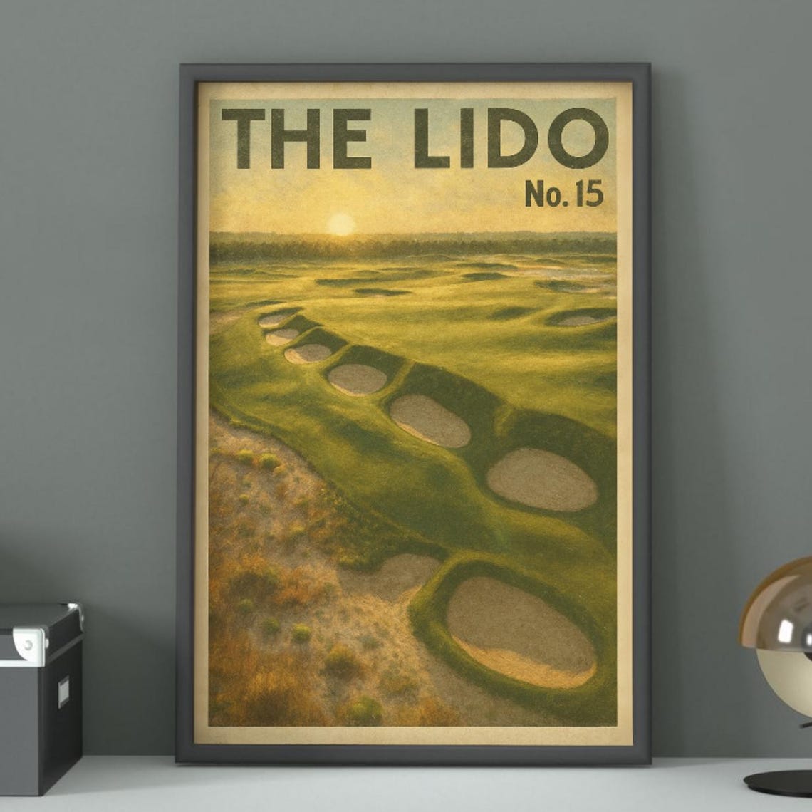 The Lido No 15 Vintage Golf Course Sunset Golden Bunkers Poster