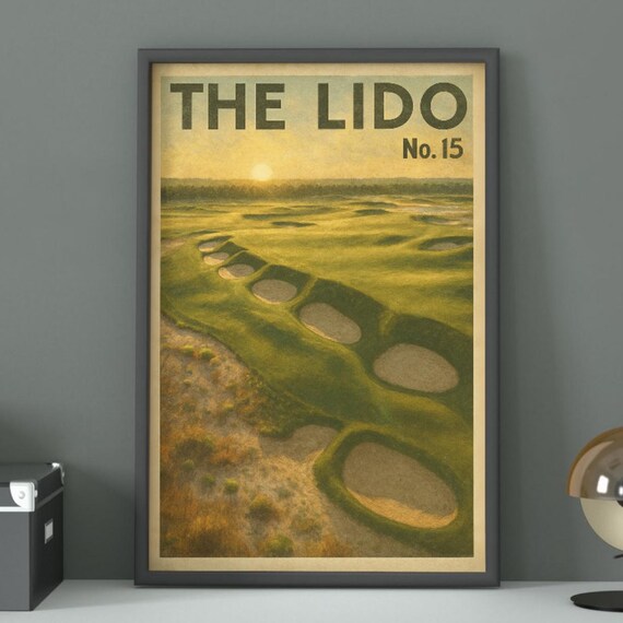 The Lido No 15 Vintage Golf Course Sunset Golden Bunkers Poster