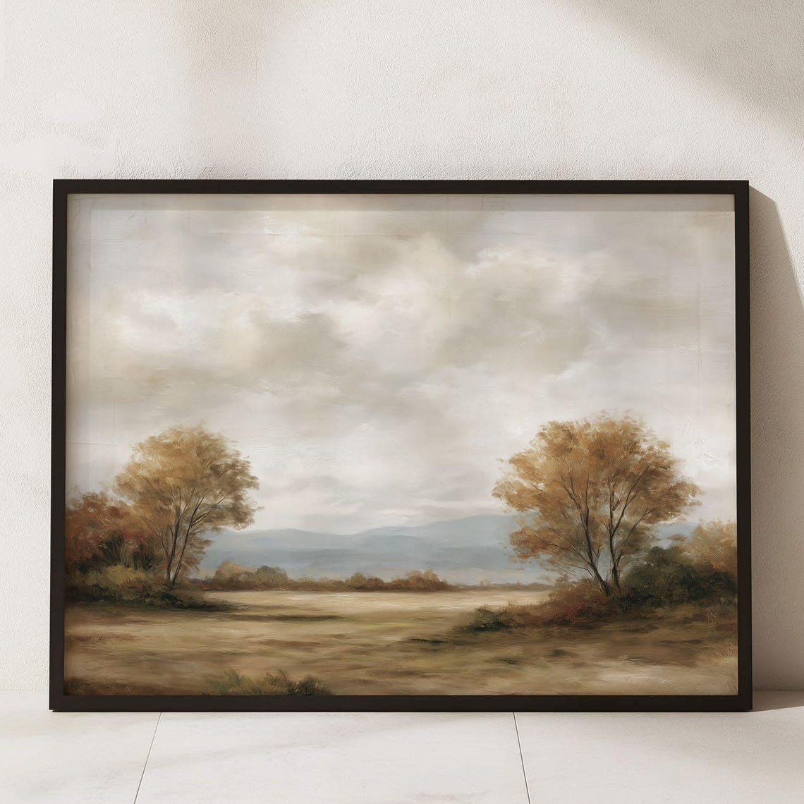 Vintage Autumn Landscape Print Rustic Golden Meadow
