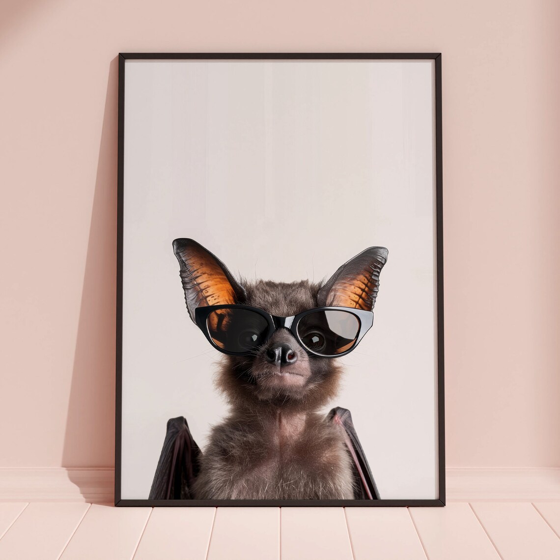 Cute Fruit Bat in Sunglasses Quirky Wild Animal Portrait Poster - Image 3