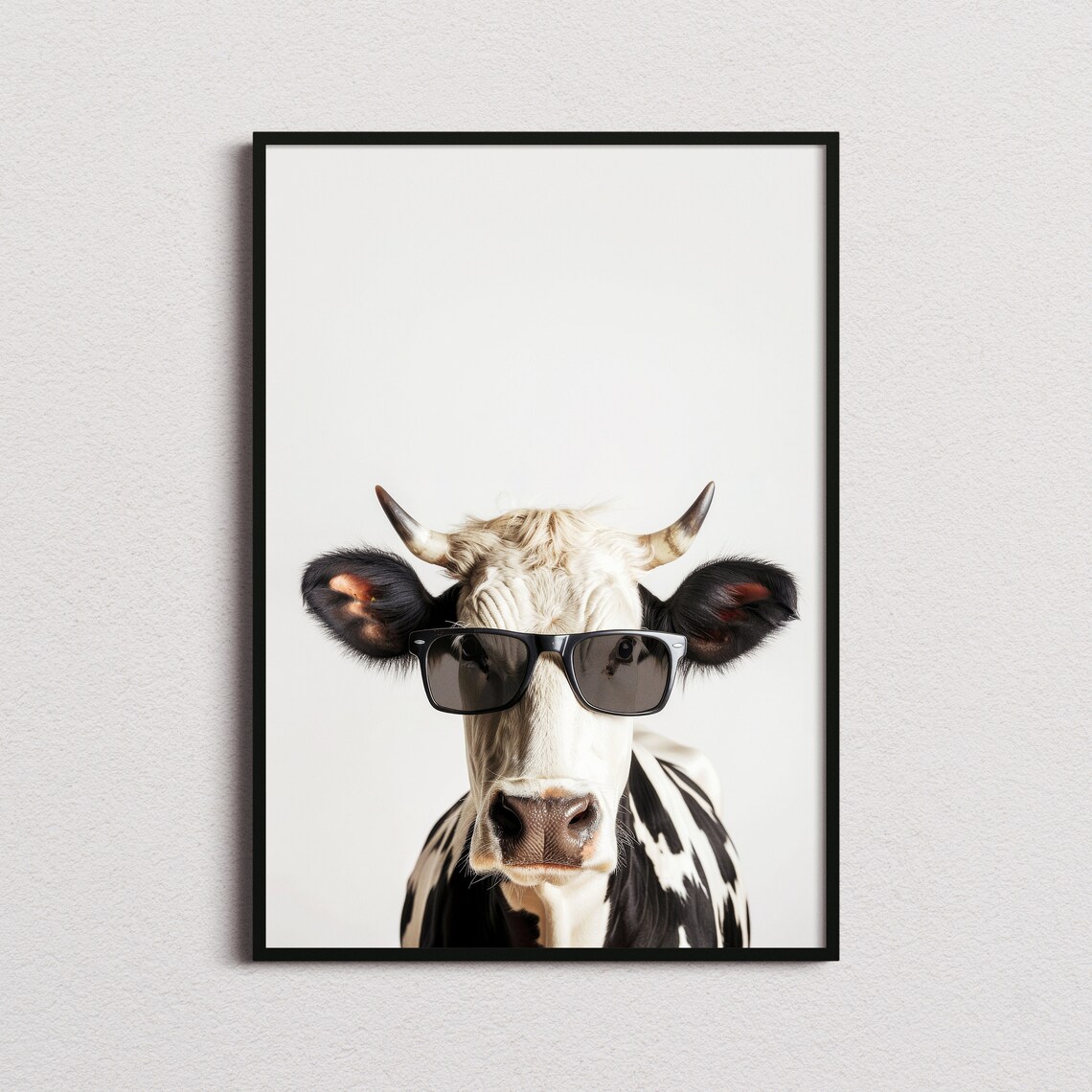 Funny Cow Wearing Sunglasses Minimalist Black White Animal Poster