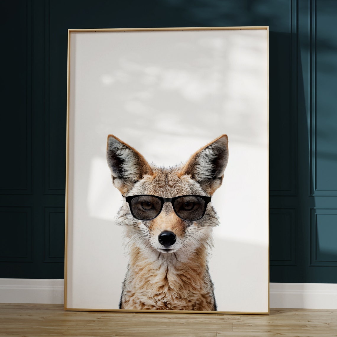 Jackal in Cool Glasses Minimalist Wild Canine Portrait Art Poster - Image 2