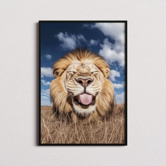 Lion Sticking Tongue Out Print Lion Print Lion Poster Lion Gifts Funny Lion Print Funny Animals Cute Animal Art Kids Bedroom Decor