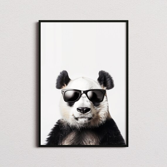 Giant Panda in Black Sunglasses Cute Cool Wildlife Portrait Poster