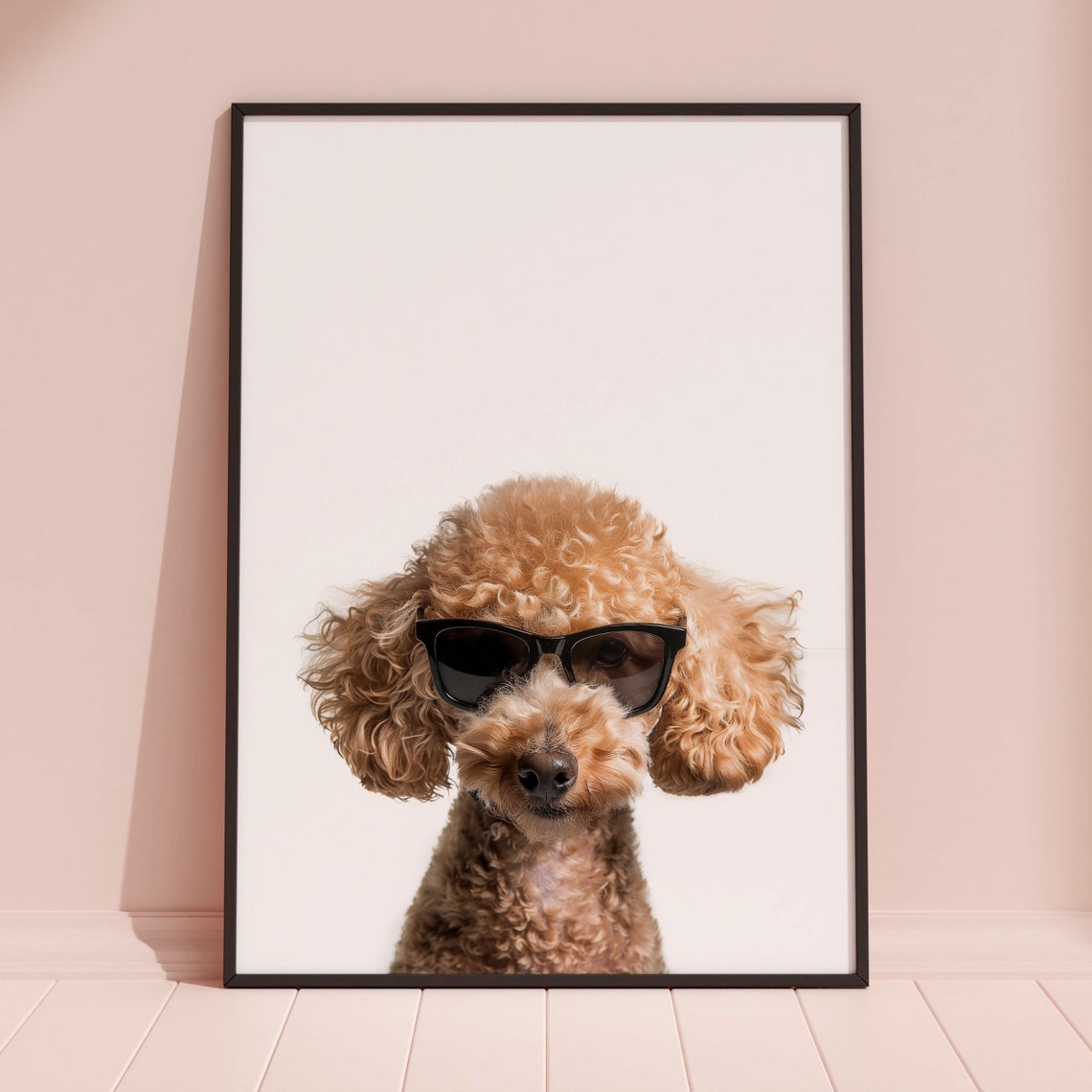 Poodle Dog In Sunglasses Curly Chic Minimalist White Photo Poster - Image 3