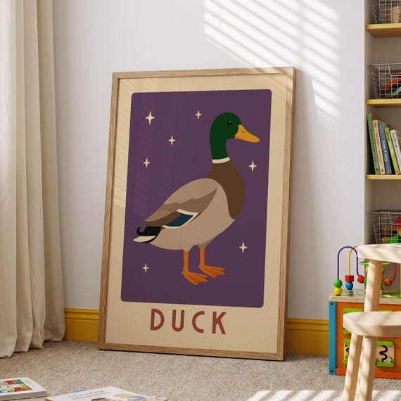 Duck Print Cute Nursery Wall Art Kids Room Decor