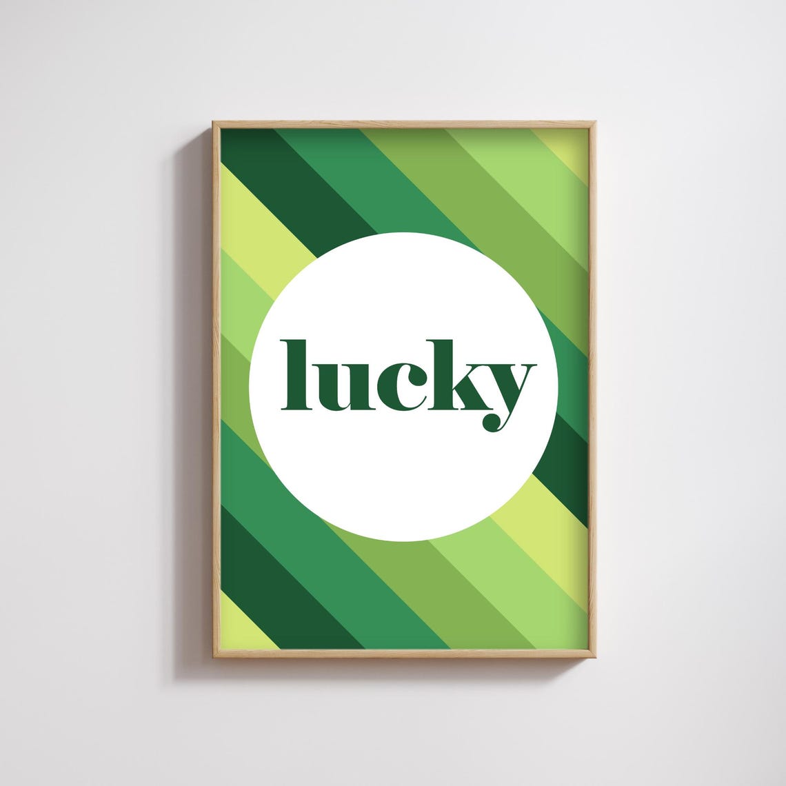 Lucky Serif Word Retro Diagonal Green Stripes Modern Typography Poster