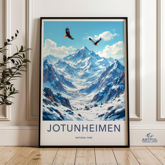 Jotunheimen National Park Snowy Peaks Eagles Soaring Travel Poster