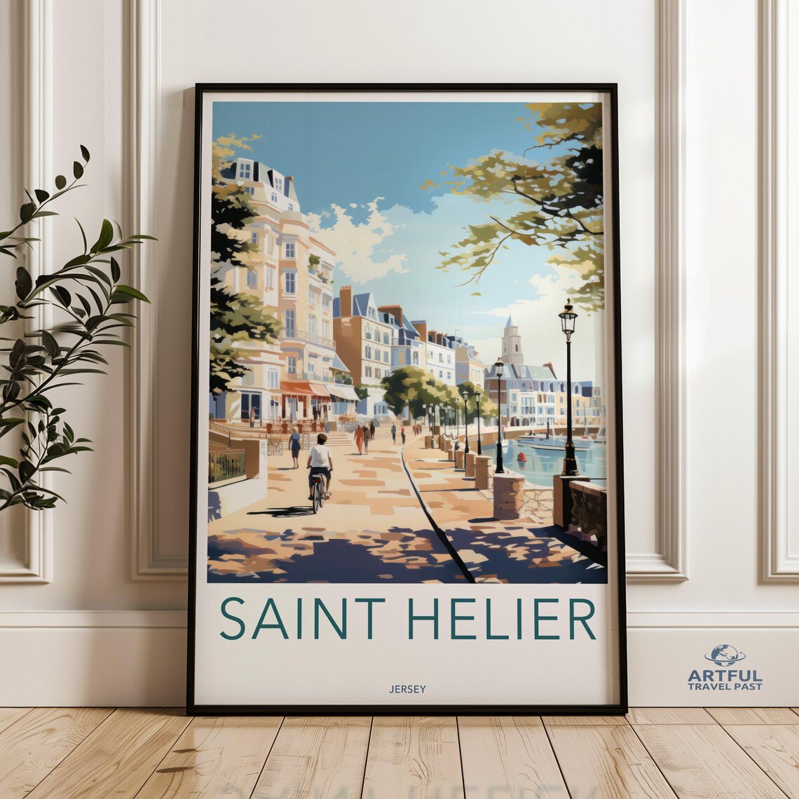 Saint Helier Jersey Travel Poster, Coastal Cityscape