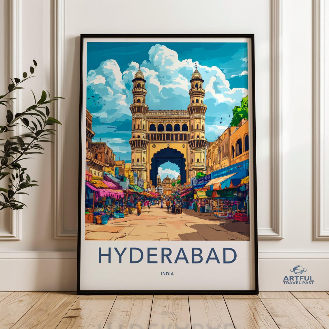 Hyderabad Wall Art India Travel Poster Charminar Cityscape Architecture Landmark Decor