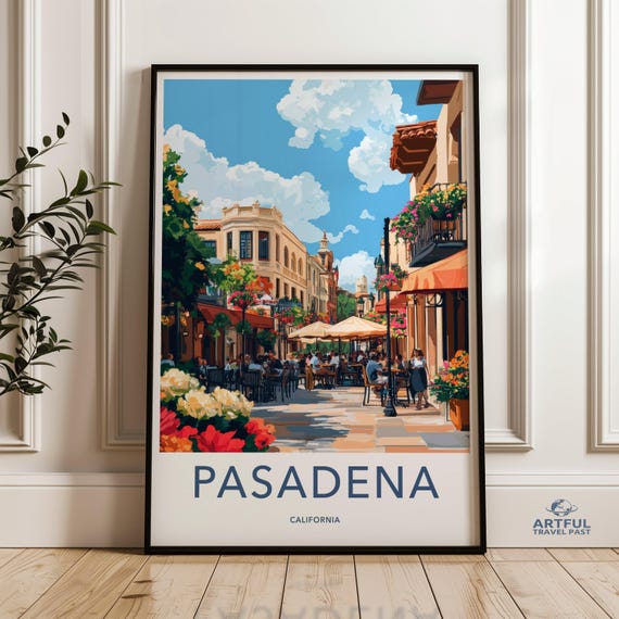 Pasadena Wall Art Cityscape Print Colorful Downtown Poster Urban Street Scene Artwork Vibrant Outdoor Decor