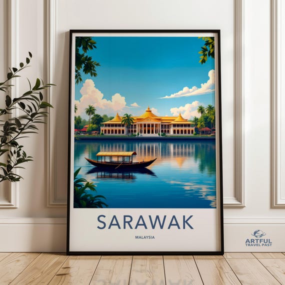 Sarawak Malaysia Wall Art Print Tropical Landscape Poster Borneo Travel Decor Scenic Nature Illustration Southeast Asia Artwork