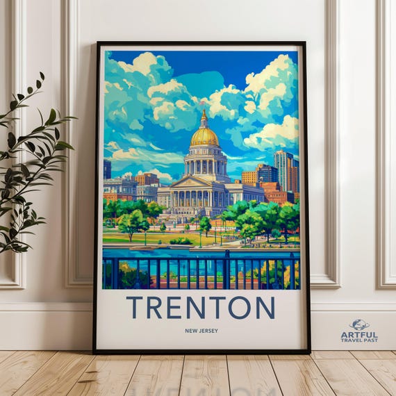 Trenton New Jersey Wall Art Colorful Cityscape Print Capitol Building Poster Vibrant Urban Decor City Landmark Artwork