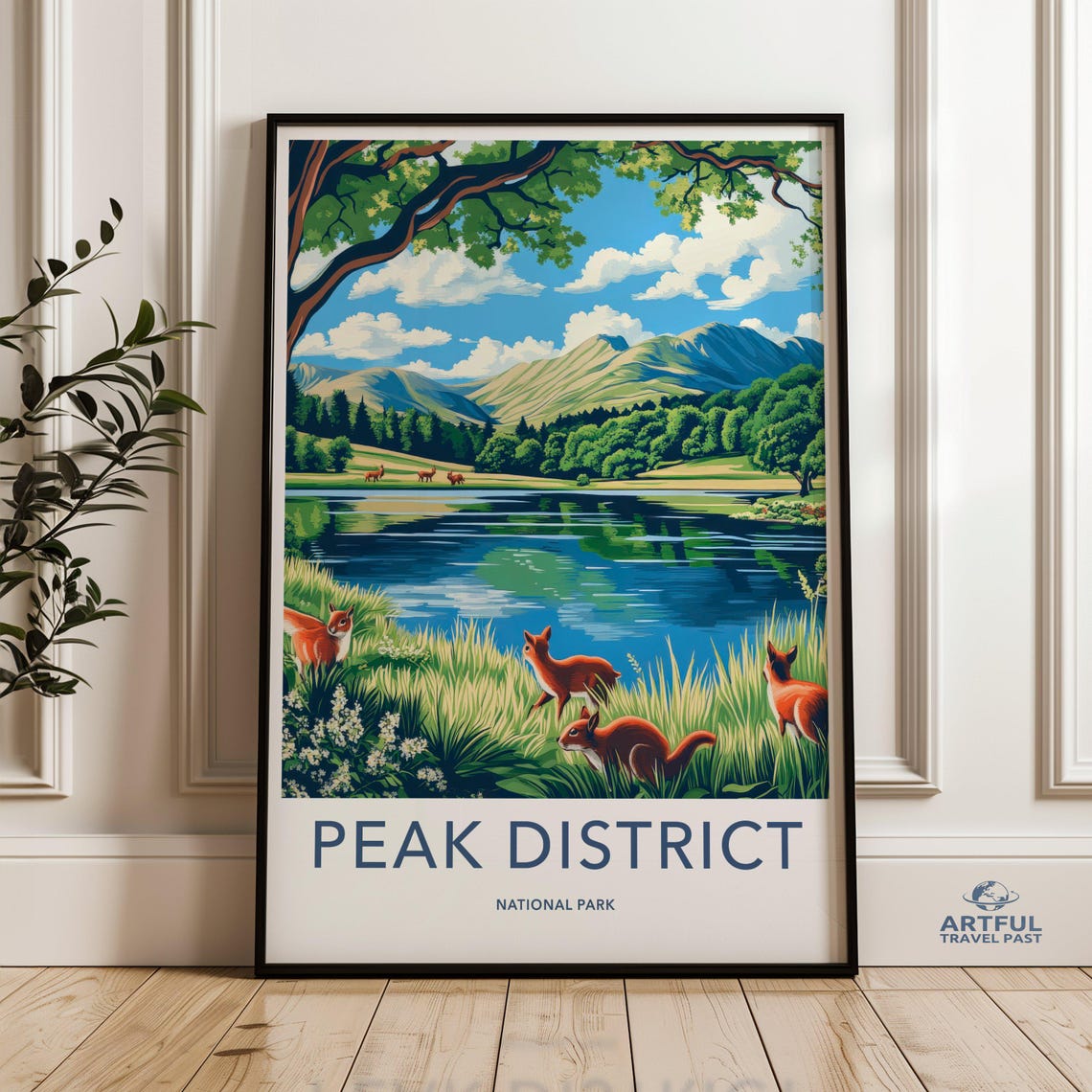 Peak District National Park Lake Squirrels Mountain Landscape Poster