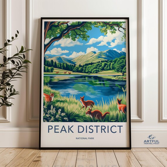 Peak District National Park Lake Squirrels Mountain Landscape Poster