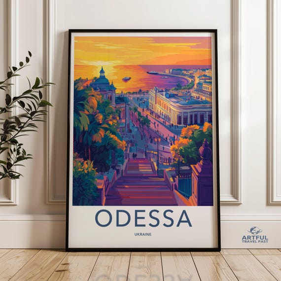 Odessa Ukraine Wall Art Decor Cityscape Print Sunset Urban Scenery Travel Poster Vintage Style Artwork Vibrant Colors