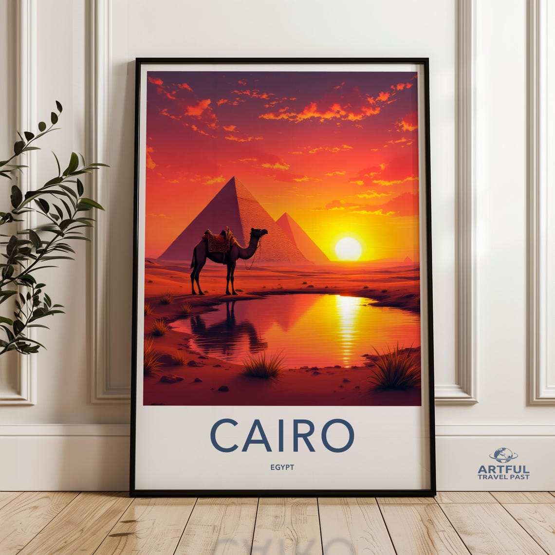 Cairo Egypt Pyramids Camel Sunset Desert Oasis Travel Poster